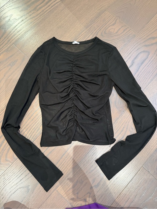 Garage Tops - Garage Black Sheer Ruched Long Sleeve Top